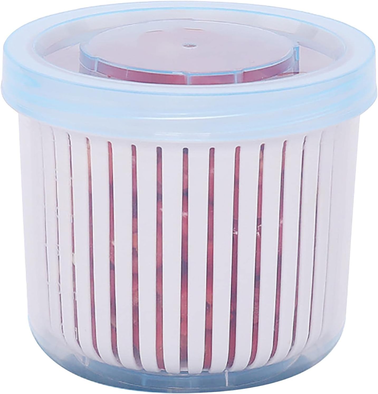 Double Layer Vegetables Sealed Keeper, Refrigerator Food Fresh Storage Box with Drain Basket, Kitchen Plastic Container for Fruits (White)