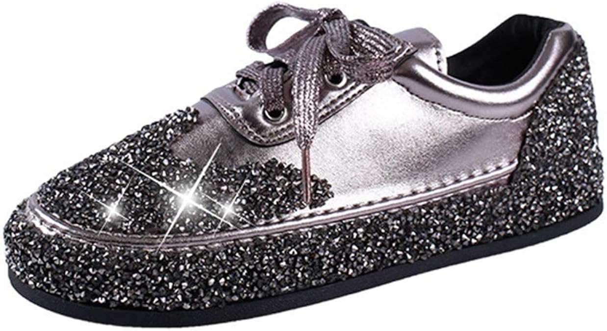 XIALIUXIA Glitzer Sneakers Zum Schnüren, Sneaker Damen Pailletten
