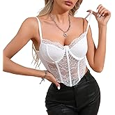 LJVOGUES Lace Bralette for Women V Neck Bustier Corset Tops with Underwired Racerback Adjustable Strap Crop Top