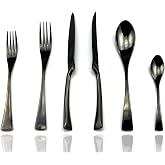 JASHII 18/10 Stainless Steel 24 Piece Mirror Polished Black Flatware Set,Dinner Knife Steak Knife Salad Fork Dessert Coffee Spoon，Service for 4 ，Black Utensil Sets