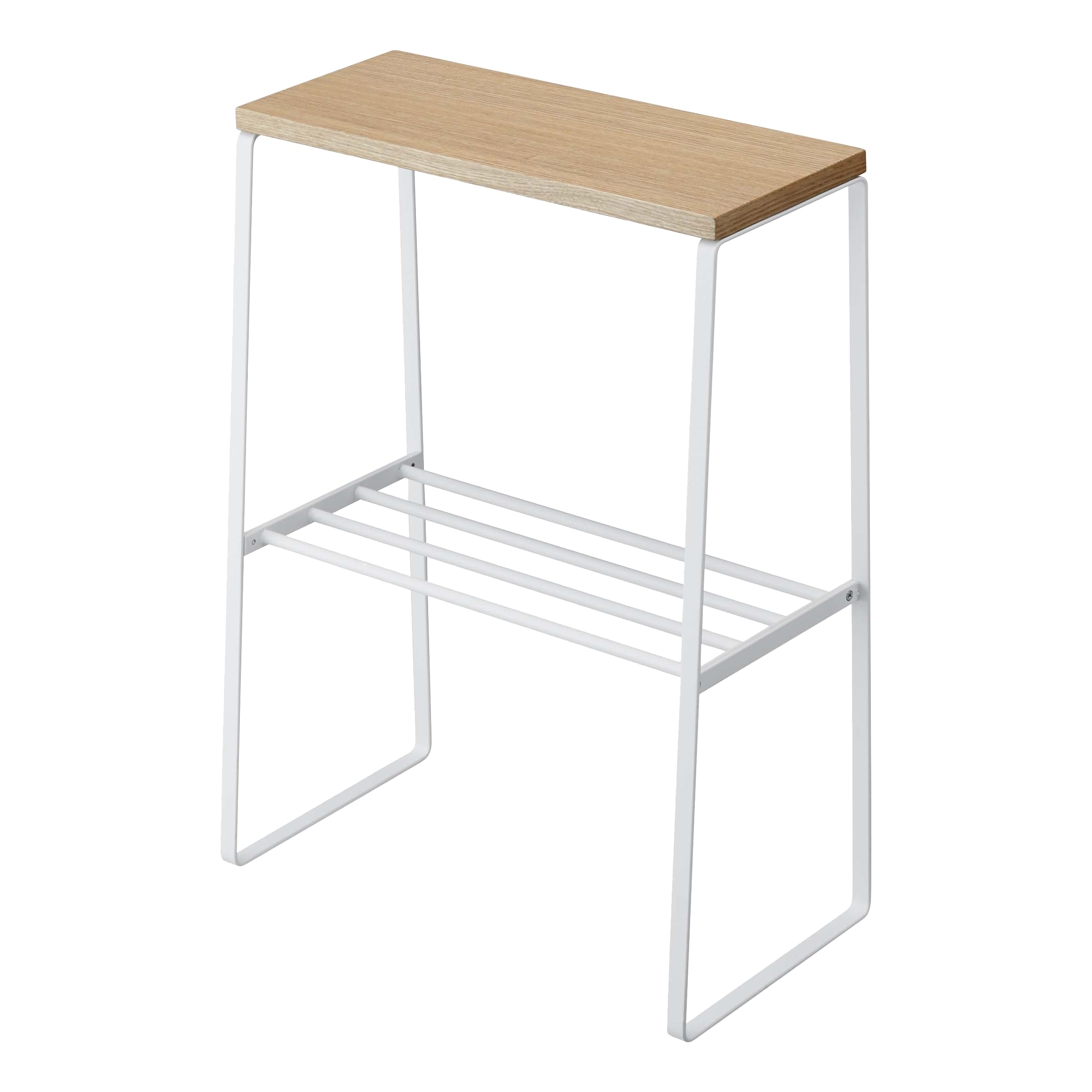 Yamazaki Home Narrow Living Room End Table - Slim Side Storage Shelf Stand Furniture Metal and Wood Modern Skinny Accent Table Steel + WoodWhite