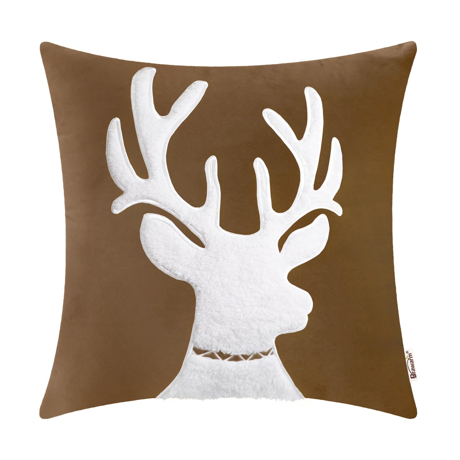BRAWARM Christmas Reindeer Throw Pillow Cover Cases, Velvet Applique Embroidered Sherpa Christmas Cushion Covers, for Christmas Decoration Couch Sofa Living Room 50cm x 50cm Sapphire Blue