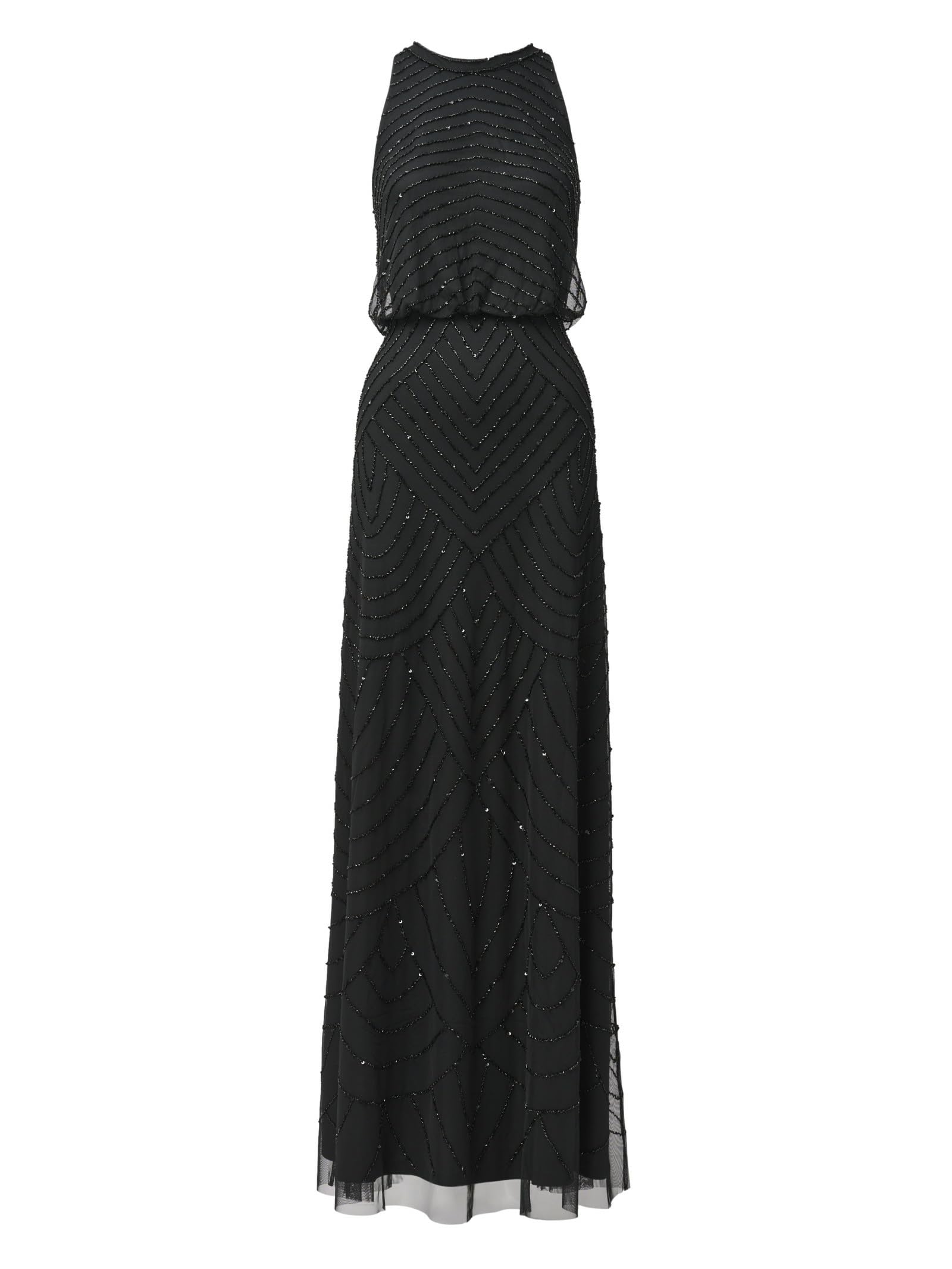 Photo 1 of Adrianna Papell Womens Art Deco Beaded Blouson Dress with Halter Neckline, Black/Black, 8