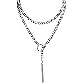 Sacina Silver-tone Lariat Chunky Chain Y Necklace, Gothic Emo Punk Grunge Necklace, Goth Jewelry, Christmas Jewelry Gift for Women