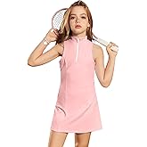 Perfashion Girls Tennis Dress 1/4 Zip Golf Outfit Built-in Bra & Shorts Pickleball Athletic Dress Workout Pockets 4-13Y
