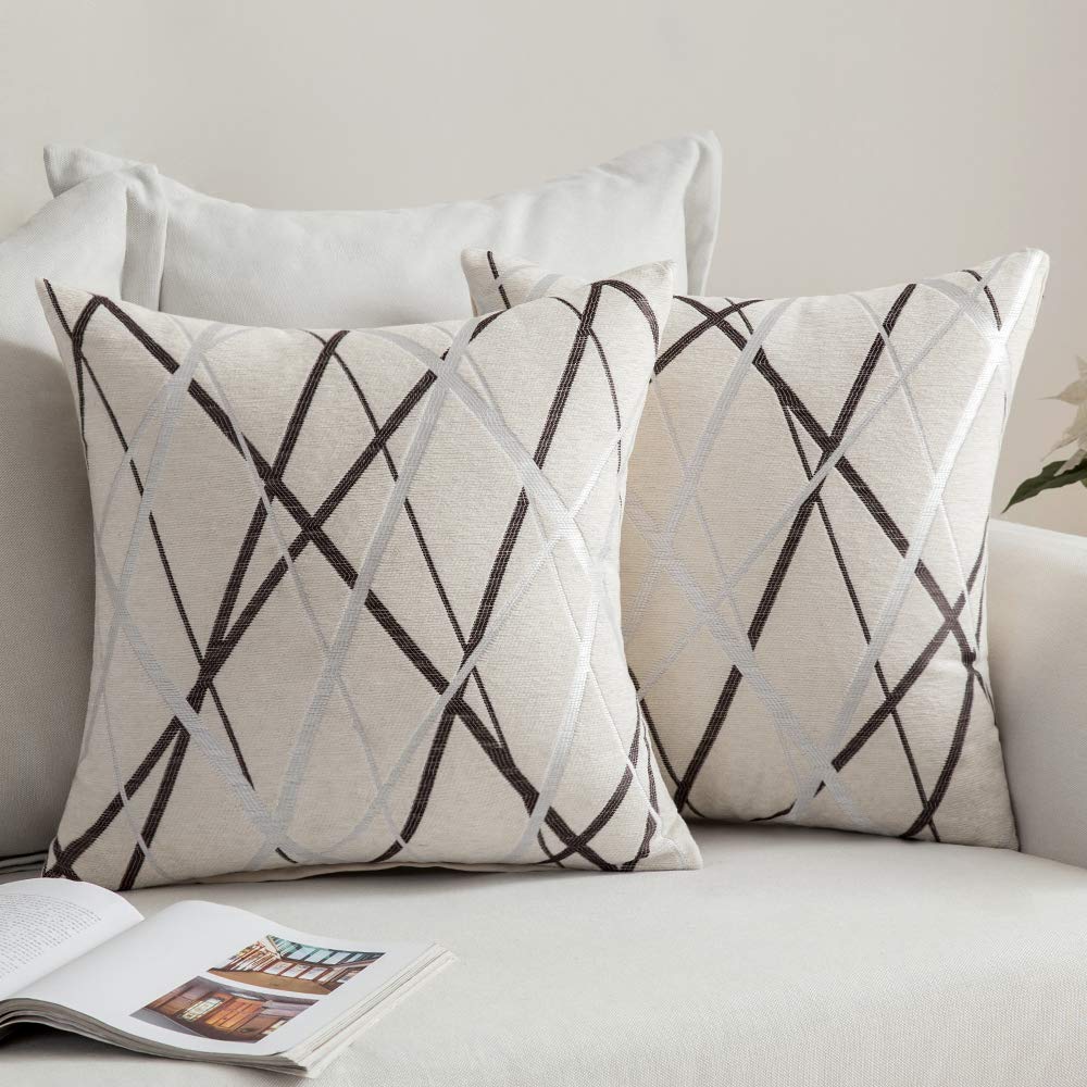 MIULEE Cushion Covers Cushions for Sofa Modern Line Decorative Square Luxury Pillowcases for Couch Livingroom Sofa Bed with Invisible Zipper 40cm x 40cm 16x16 Inches 2 Pieces Cream
