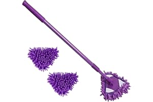 Mini Mop, 180° Rotating Triangle Mop with Telescopic Handle, Wall Cleaner with 2 Replacement Heads for Bathroom Shower Floor 