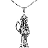 GXLYFG Santa Muerte Necklace Diamond 14K Gold Plated Santa Muerte Pendant Jewelry With Sickle Holiday Gift (Silver 221)