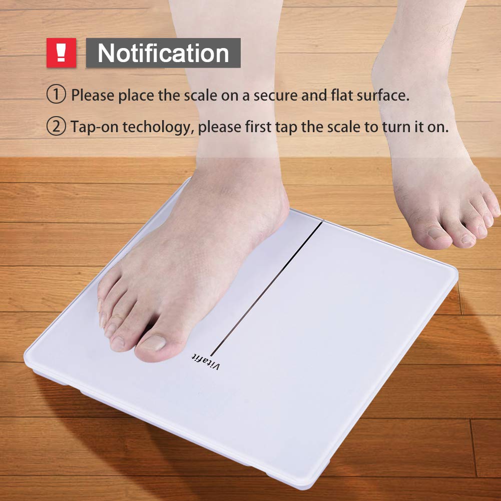 Vitafit Digitale Personenwaage Waage Körperwaage mit Helle LED Anzeige,Hochpräzisions-Sensoren und gehärtetem Weiss Glas,5kg-180kg, Elegante weiß