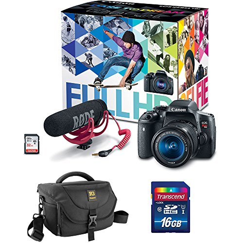 Canon EOS Rebel T6i DSLR Camera with 18-55mm Lens Video Creator Kit with Transcend 16GB SDHC Memory Card and Journey 34 DSLR Shoulder Bag (Black)