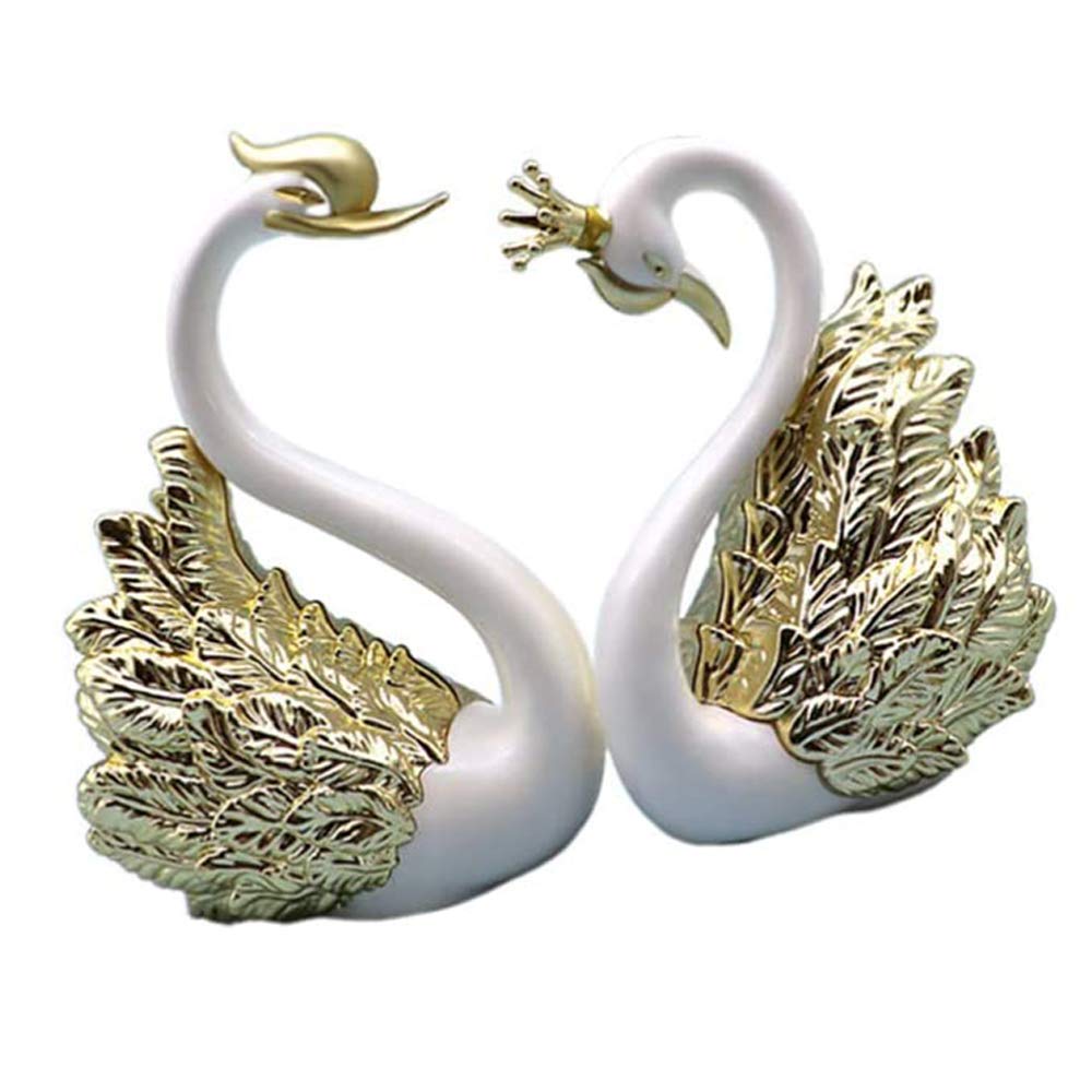 SACALA 2Pcs Golden Swan Cake Topper Ornaments, Pair of Swan Figurines For Car Dashboard Decorating, Statues for Home Party Wedding Christmas Decorations
