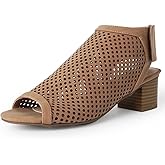 J. Adams Maddie Booties for Women - Peep Toe Low Block Heel Hook & Loop Strap