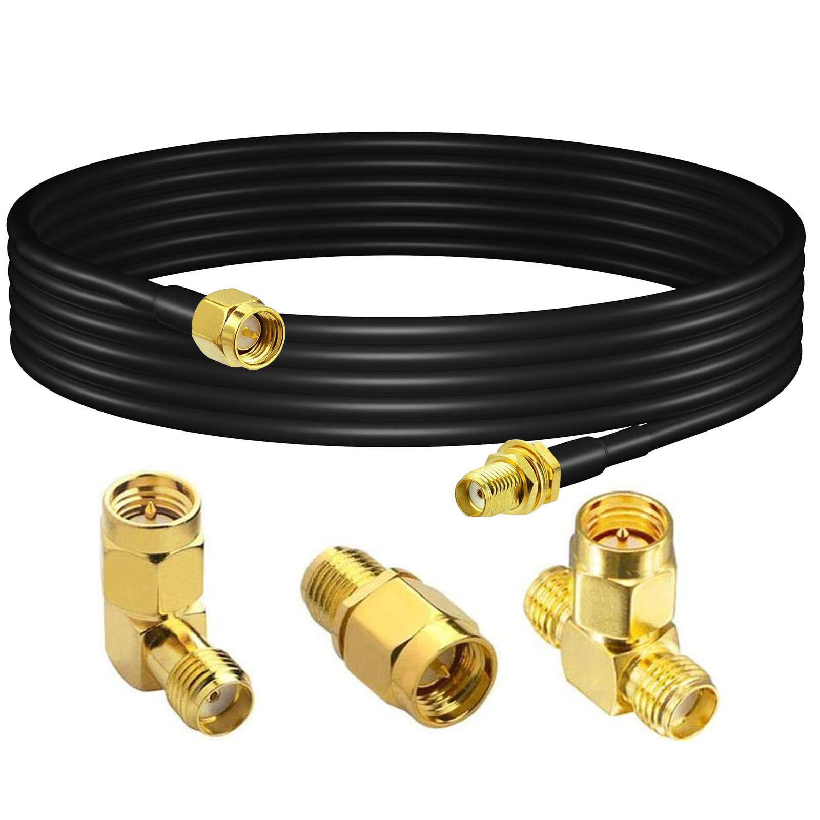 YILIANDUO SMA WiFi Antenna Cable Male to Female Low Loss RG58 Coax Cable 5M + 3 Piece RF Adapter Kit SMA Male to Female Connectors for 3G/4G LTE WiFi Antenna Wireless Router — image 1