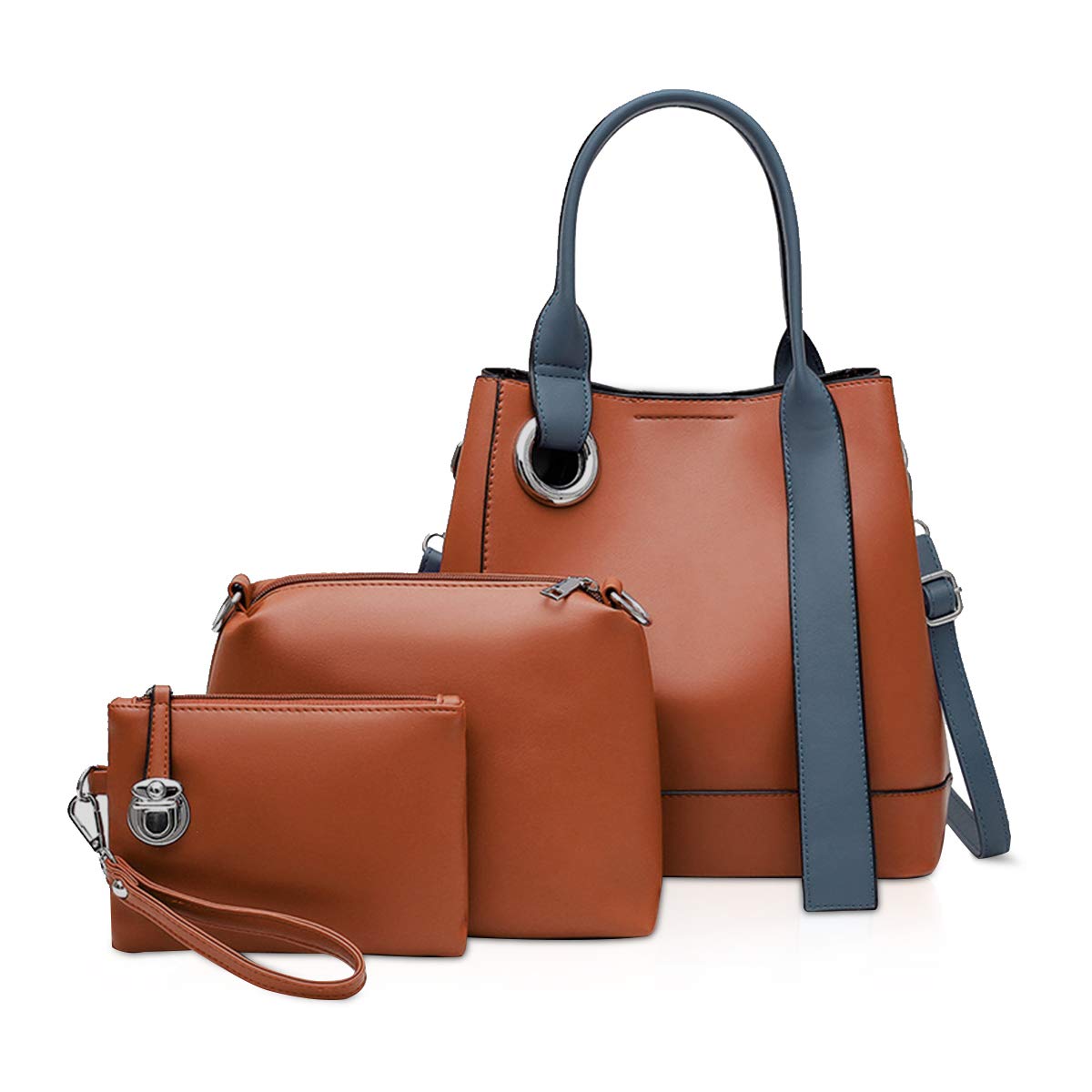 NICOLE & DORIS Fashion Women Handbags 3 Pcs Set Bag Simple Clutch Bags Top Handle Satchel Large Capacity Tote Bag Ladies Set Shoulder Bag Orange