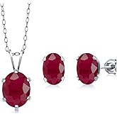 Gem Stone King 925 Sterling Silver 3.60 Ct Oval Red Ruby Solitaire Pendant and Earrings Jewelry Set