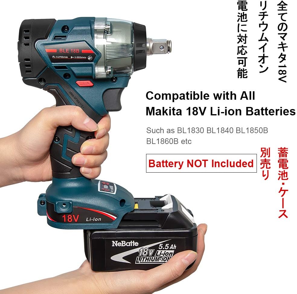 Amazon Gakkiti 充電式 インパクトレンチ Ble18b 本体のみ 18vバッテリー 充電器 別売り バッテリー マキタ互換 対応リチウムイオン電池 Bl10 Bl1840 Bl1850b Bl1860b 他 台湾系工場製造 インパクトレンチ