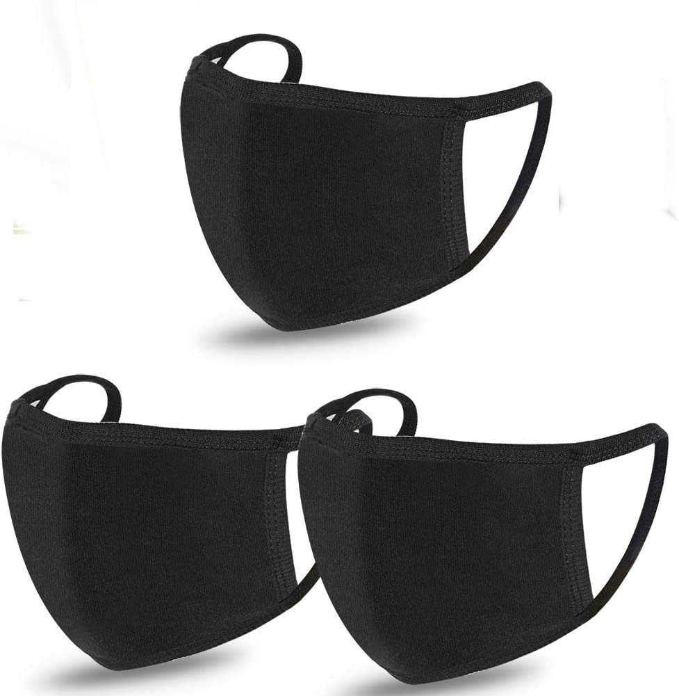 3Pcs Unisex Black Dust Cotton Ultra-Comfortable Washable Dustproof,Reusable Cotton Fabric Breathable Outdoor Fashion Powerful Face Protections Man and Woman