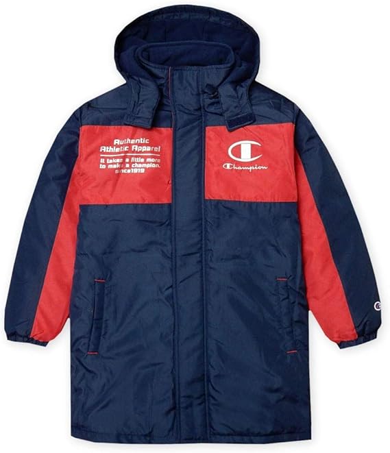Amazon 子供服 男の子 アウター フルジップ ハーフ コート Champion チャンピオン 中綿 裏フリース ブランドロゴ 配色切替 着脱式フード スタンドネック 男児 ジュニア コート ジャケット 通販