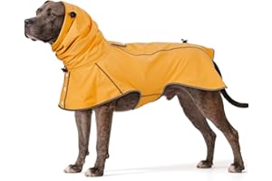 Ezierfy Reflective Dog Raincoat, Windproof & Waterproof Dog Rain Jacket, Adjustable Hooded Pet Poncho Rain Coat with Leash Ho