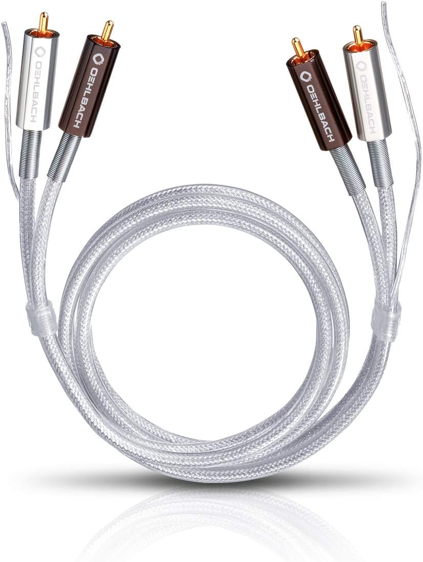 Oehlbach Silver Express Plus 150 - Premium Stereo Phono RCA Cable Set for Turntables & Amplifiers - SPOFC & 2-Way Shielding - 1.50 m - Silver
