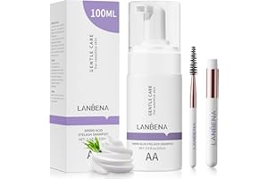 LANBENA 100ml Eyelash Extension Cleanser/Shampoo with AMINO ACID, Oil Free Foam Bath Lash Cleaning Kit with Brush,Home Salon Use