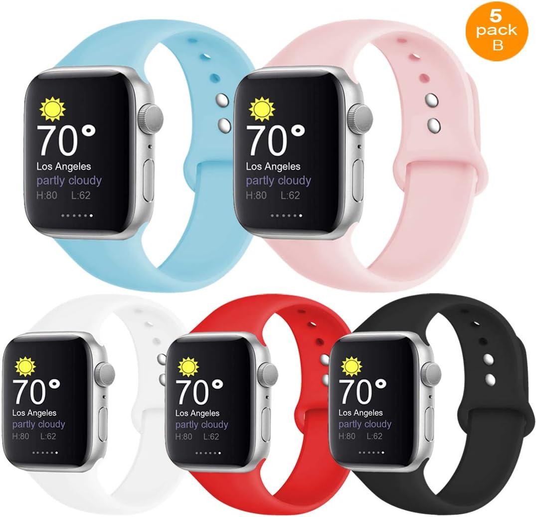 DOBSTFY Sport Band Compatible for iWatch Band 38mm 40mm 42mm 44mm, Breathable Soft Silicone Replacement Strap Watch Bands Women Men Wristband for iWatch Series 5 4 3 2 1, Edition, S/M M/L