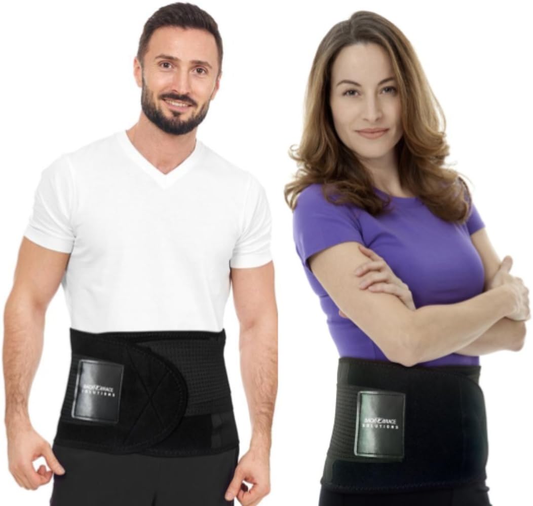 Best Back Brace Guaranteed - Back Brace Solutions Neoprene Lower Back Lumbar Support Belt Adjustable Compression Fit Back Wrap Men Women Best Braces Lower Back Pain (L-XL Waist Size 34" - 48")