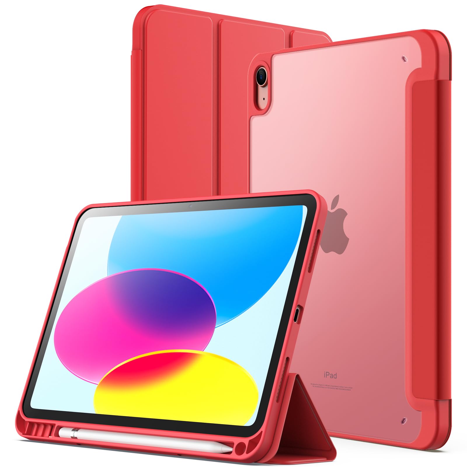 JETech Matte Case for iPad (A16) 11th/10th Generation (2025/2022) with Pencil Holder, Frosted Translucent Back Slim Stand Protective Tablet Cover (Watermelon) — image 1