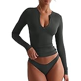 REORIA Double Lined Quarter Zip Sexy V Neck Long Sleeve Cropped Top Going Out Tops for Womens Fall Fashion 2025