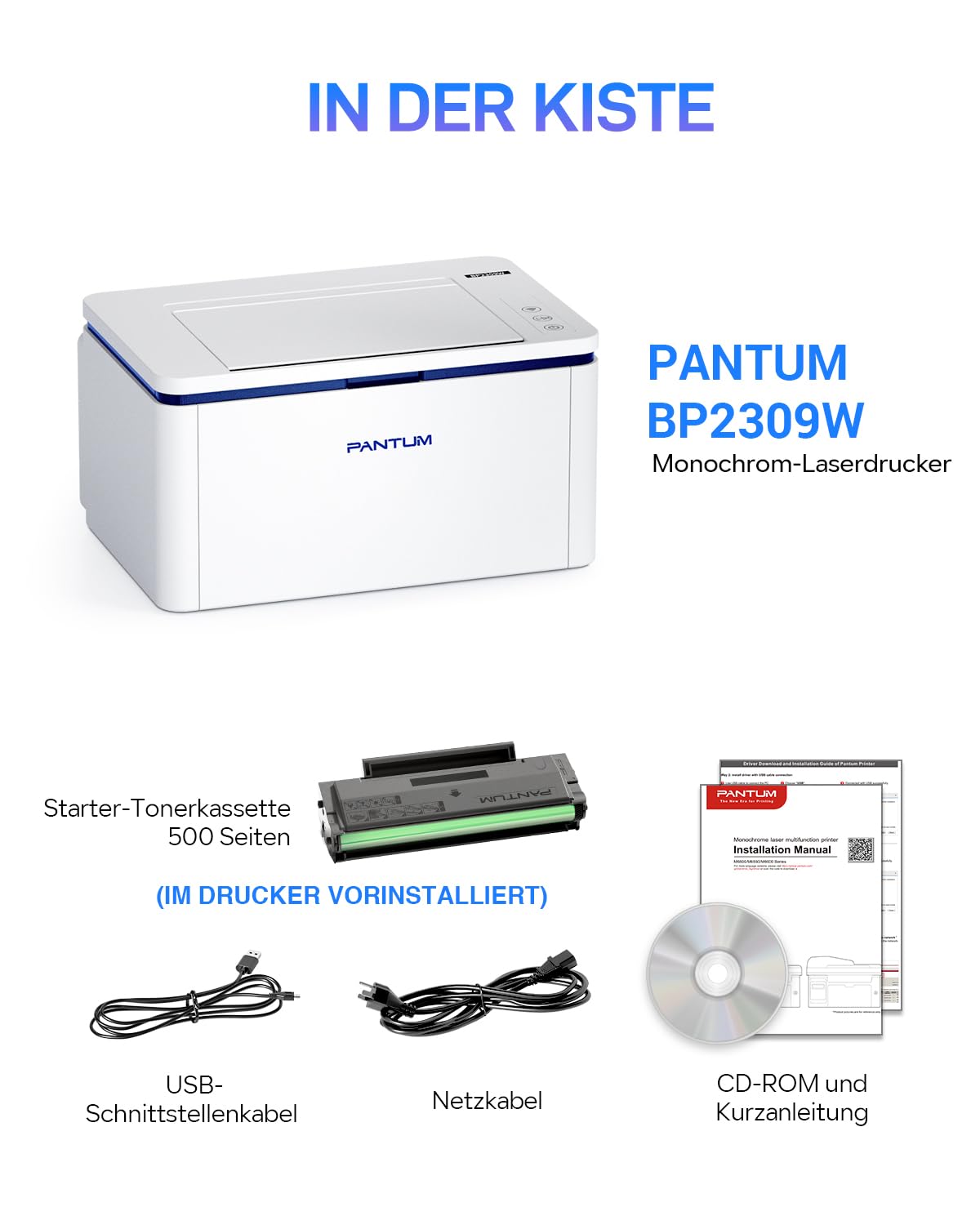 PANTUM BP2309W Laserdrucker Schwarz Weiss, Drucker WLAN, Airprint, Mopria, Klein für Heim & Büro, 20ppm, Inklusive 500-Seiten-Start-Tonerkartusche 8