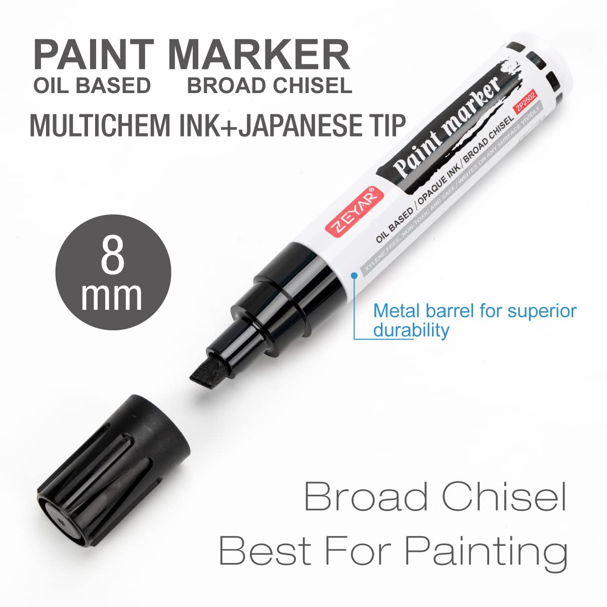 ZEYAR Paint Markers, Jumbo size, Chisel Point, Premium Waterproof & Smear Proof Ink, Aluminum Barrel, Great on Plastic, Wood, Rock, Metal and Glass for Permanent Marking (1 Black & 2 White)