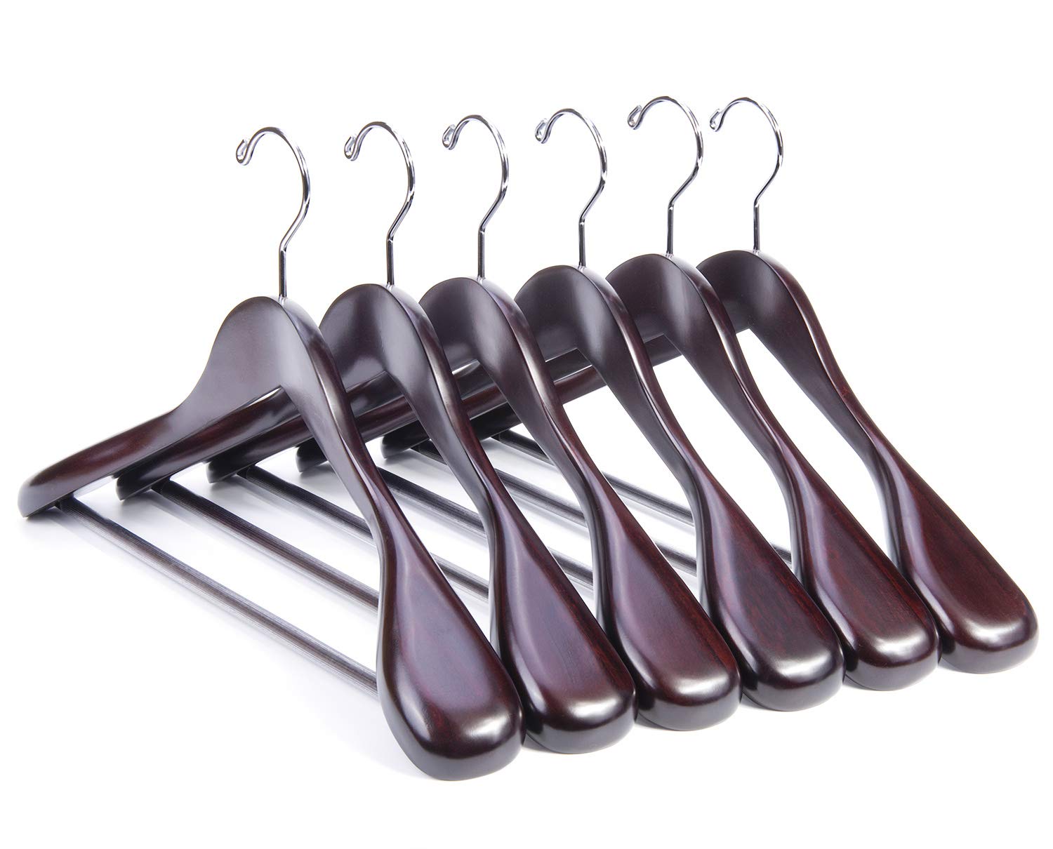 Photo 1 of Nature Smile Wooden Coat Suit Hangers Womans Wood Jacket Outerwear Shirt Hangers Anti Slip Bar with Screw 6 Pack (16 inch Mahogany)