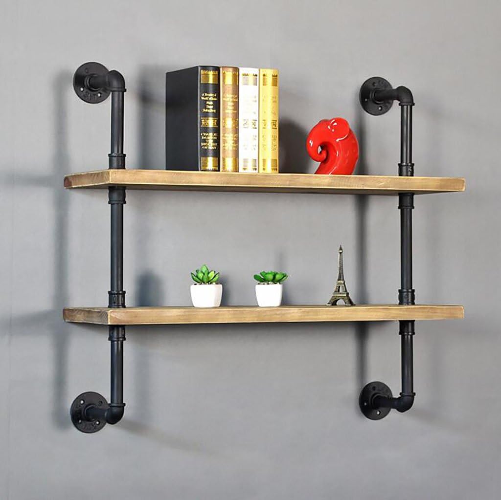 GJbgj Wall Decoration Shelves Wall Mounted Shelves LOFT Retro Iron Water Pipe Bookshelves Potted Display Stand Coat Racks Living Room Background Wall Decoration Shelves Wall Mount Shelf (Size : 80cm)