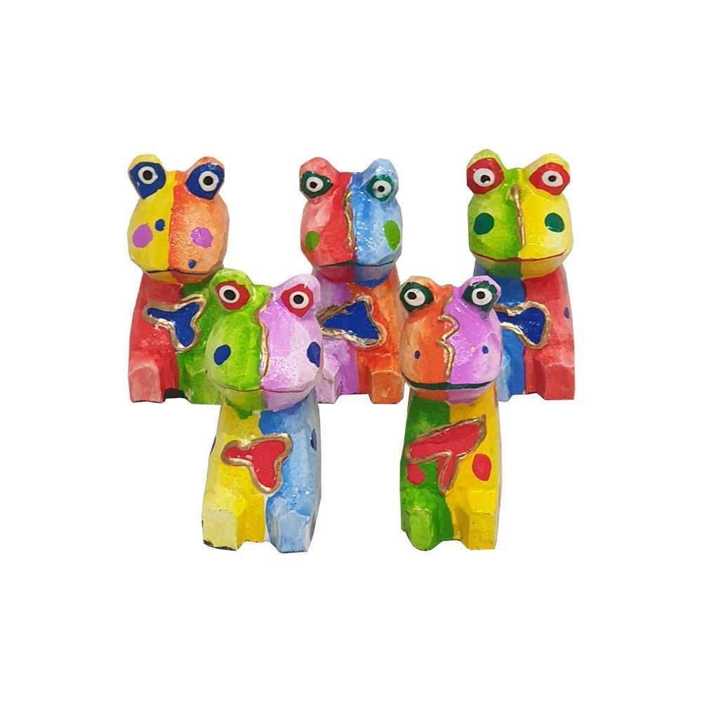VIE Naturals Abstract Frog Carving, Painted - Set Of 5 (4 cm)