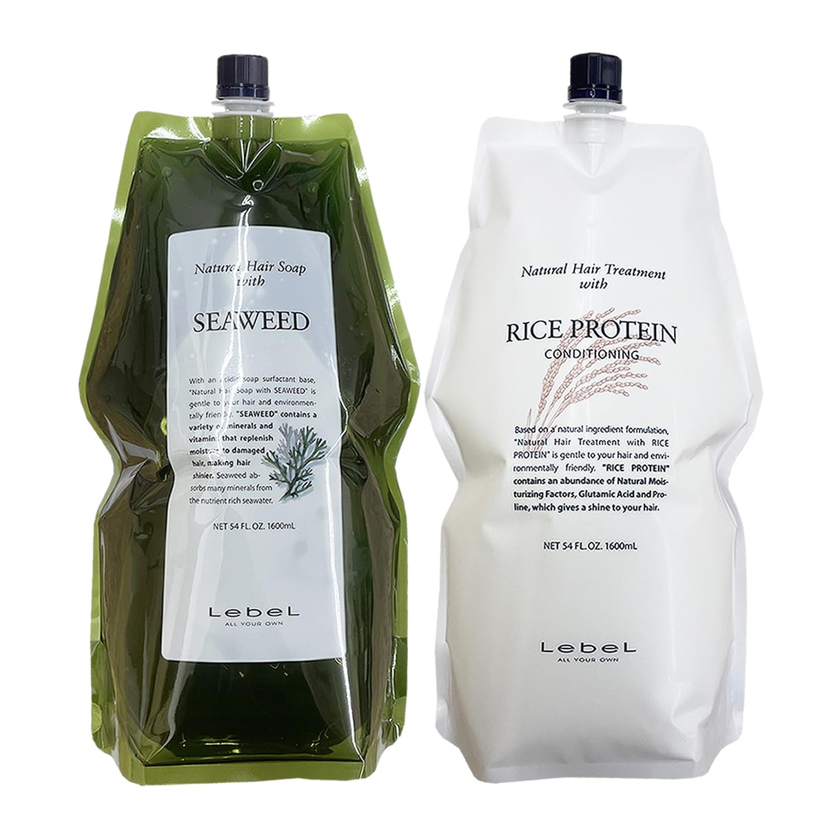 ルベル ナチュラルヘアソープ シーウィード シャンプー 1600ml + ライスプロテイン トリートメント 1600ml 詰め替え セット商品画像