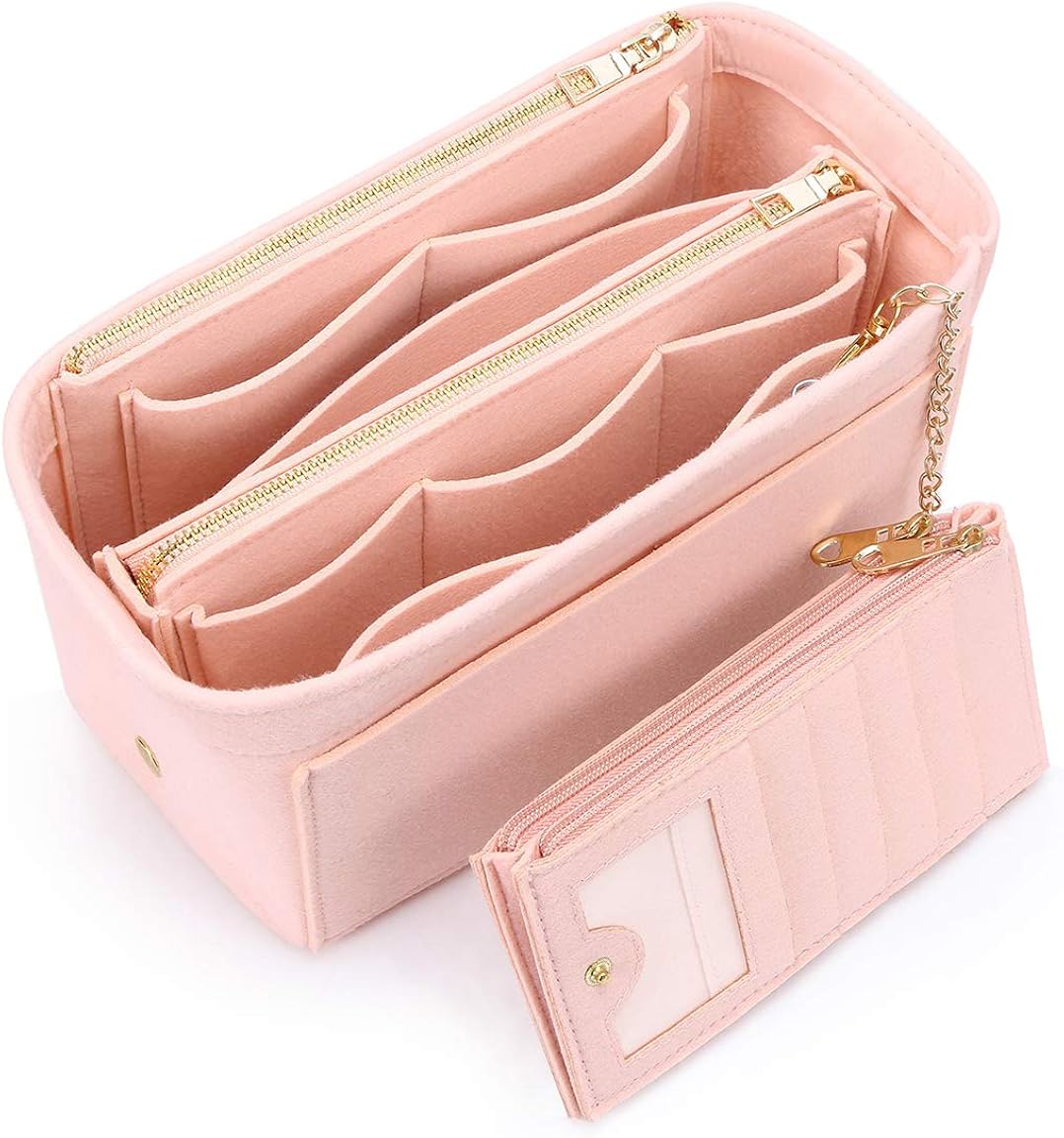 VANCORE バッグインバッグ 軽量 自立 Bag in Bag フェルト チャック付き 小さめ 大きめ バッグの中 整理 整頓 通勤 旅行 ピンク