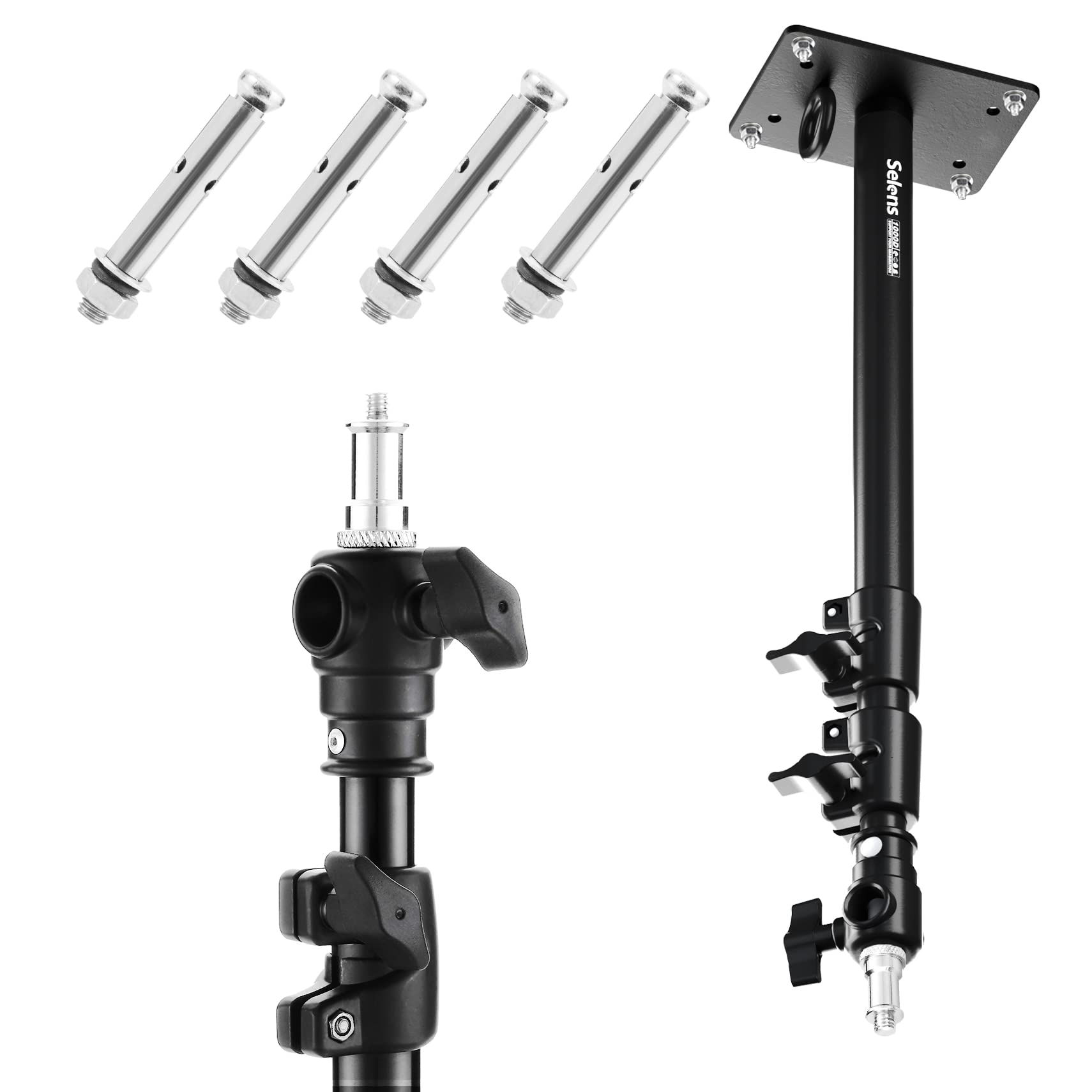Selens 103m Camera Wall Ceiling Mount Boom Arm with 1/4" 3/8" Thread Screw Metal Plate Bracket Holder Stand for Photography Photo Video Studio Strobe Flash Light Ringlight Monolight