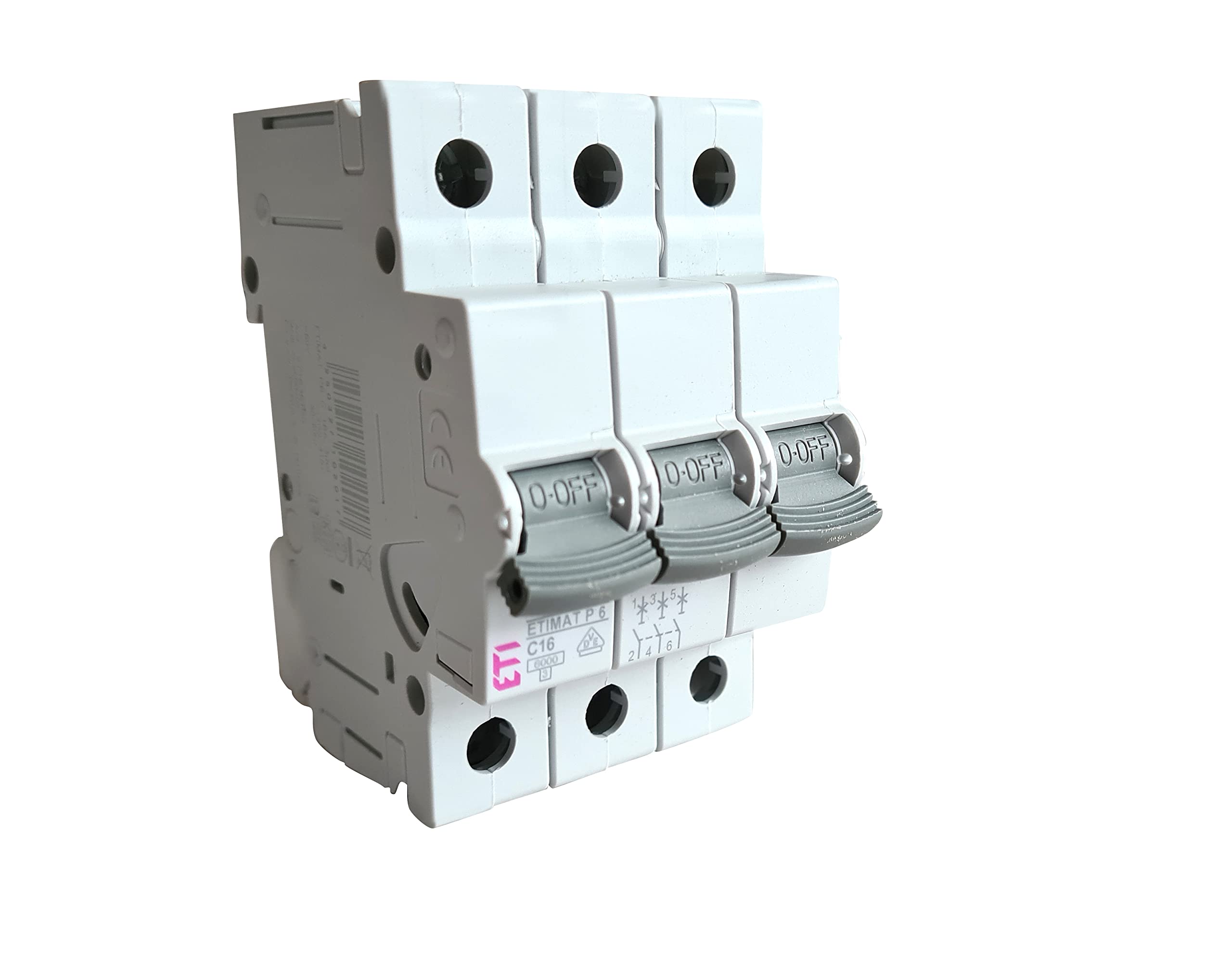 ETI 62507 Circuit Breaker 3-Pin C16A for Top Hat Rail Mounting IP20 White