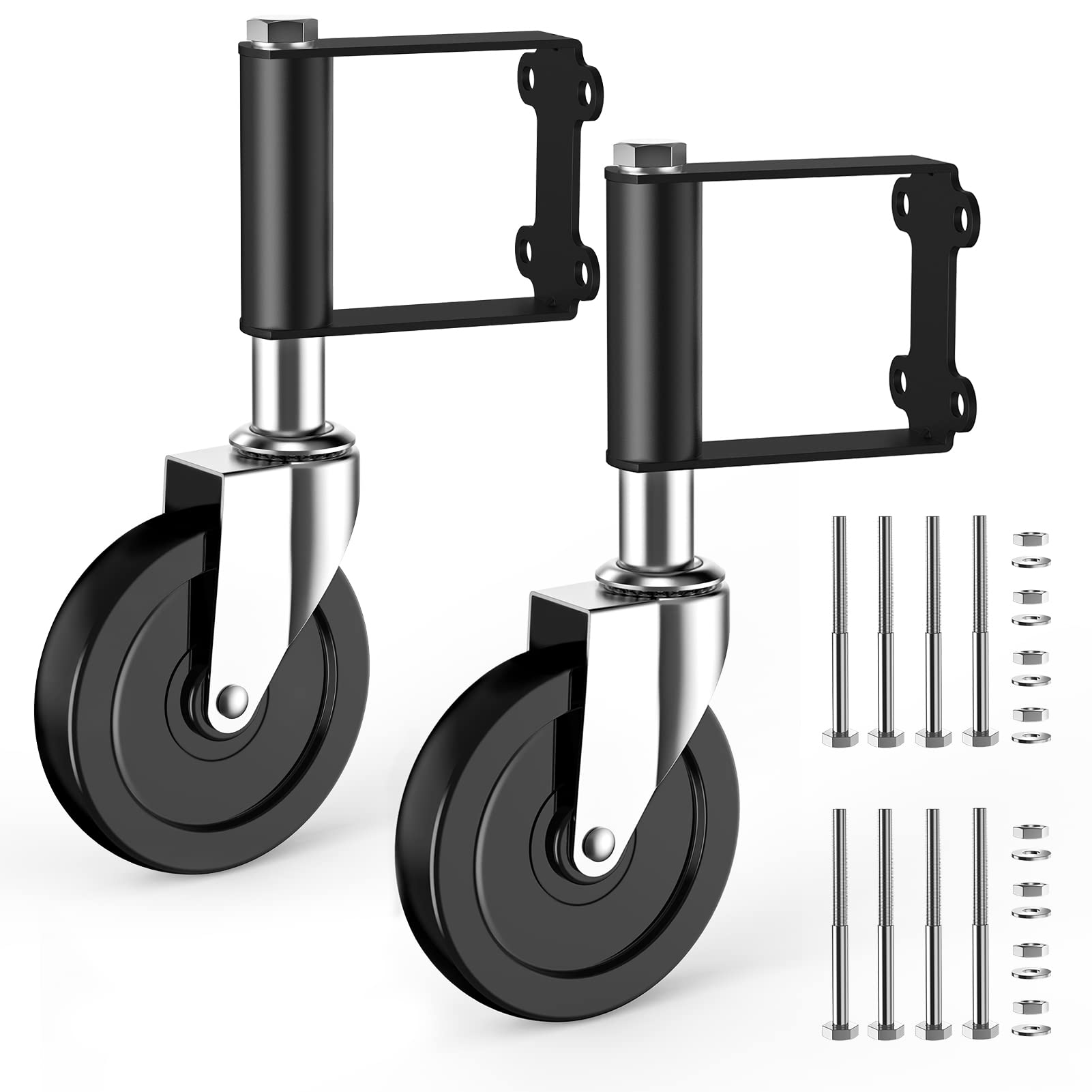 Photo 1 of Ronlap Gate Wheels for Wooden Gate, Gate Caster Wheel Spring Loaded for Metal Tube Swing Gate Fence Gate Wheel for Gates Heavy Duty Outdoor Farm Gate Rollers, 250 Lbs, Upgraded 5 Inches, 2 Pack, Black