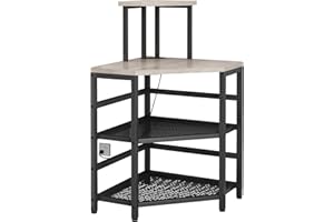 METYERRY Gray Corner Printer Stand Table, with Power Outlet and USB Charging & LED Lights, for Home Printer Stands, Storage Shelf, Computer Tower/CPU Stand Holder for Home Office, Greige