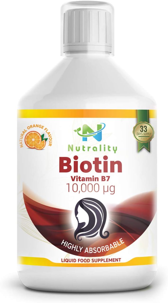 Nutrality Liquid Biotin 10,000mcg, Orange, 500 ml (Pack of 1)