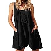 HUEOBIR Women Casual Dresses Sleeveless Crew Neck Backless Tunic Mini Dress Loose Flowy Tank Sundress with Pockets