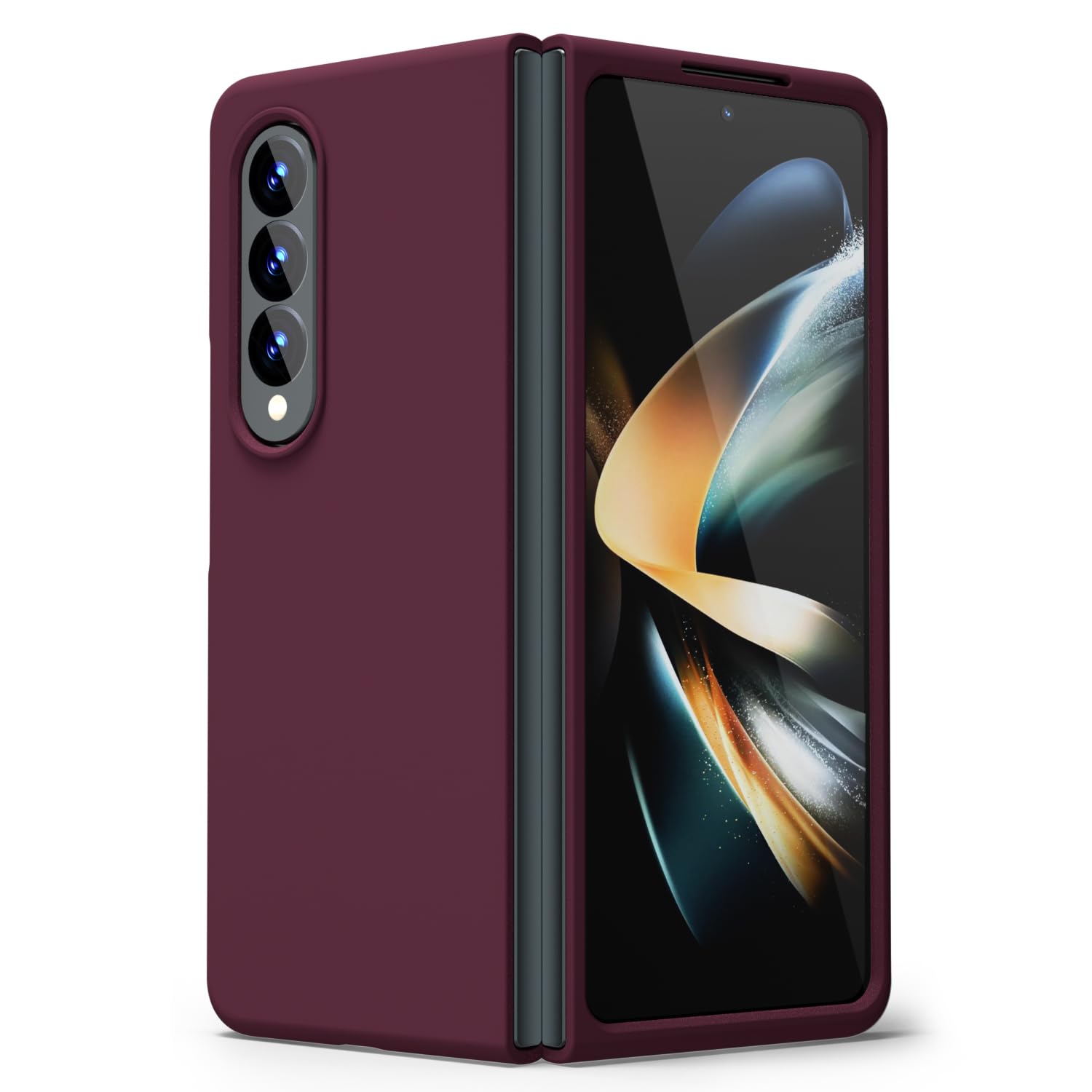 Photo 1 of oakxco for Samsung Galaxy Z Fold 4 Phone Case Liquid Silicone, Cute Thin Slim Soft Rubber TPU Plain Smooth Gel Cover for Women Girl, Matte Solid Protective & Shockproof,Burgundy Plum Wine