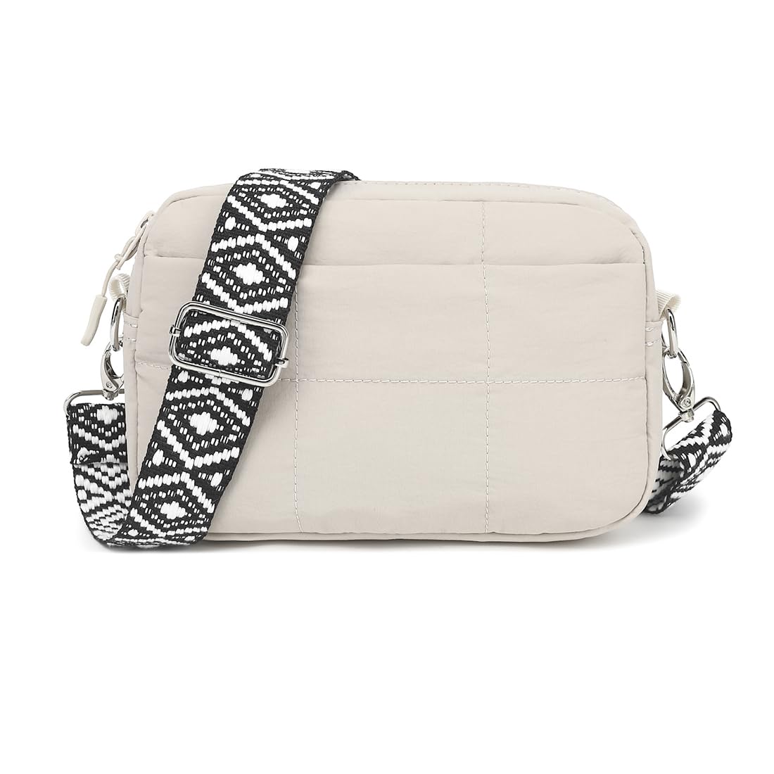 Quilted Crossbody Bags for Women, Small Crossbody Purse Puffer Bag, Lightweight Travel Purse Nylon Women Shoulder Handbags (Beige)