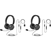 Amazon Basics On Ear Wired Computer Headset with Adjustable Microphone, 3.5mm Port or in-Line Control with USB-A Port, Foldable, Clear Sound, Small/Medium Size, Black (Pack of 2)