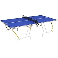 Soozier 9' x 5' Full Size Ping Pong Table, Fold Into Quarters, Portable Table Tennis Table with Net, Paddles, Balls, MDF