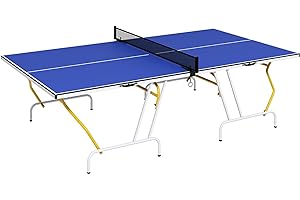 Soozier 9' x 5' Full Size Ping Pong Table, Fold Into Quarters, Portable Table Tennis Table with Net, Paddles, Balls, MDF