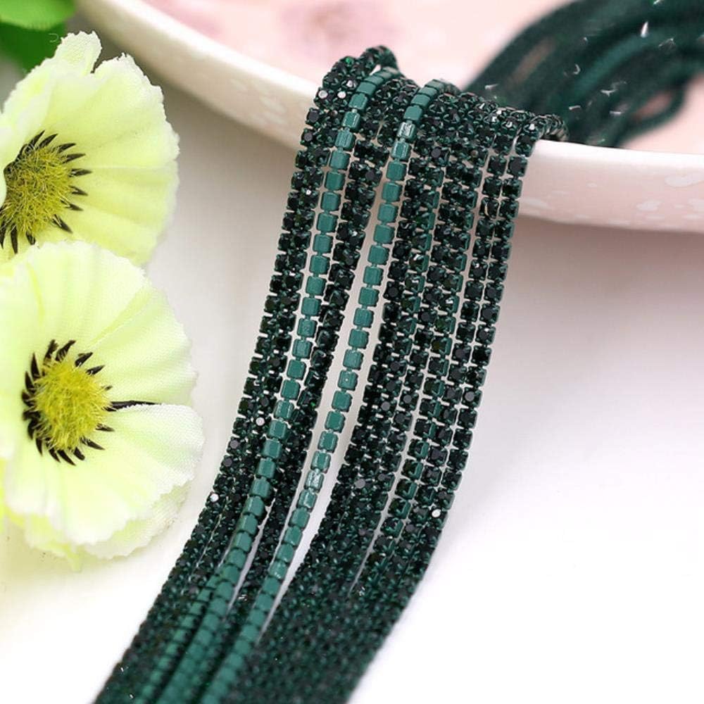 1 Yards/Roll 2mm Rhinestone Electrophoretic Color Claw Chain Dense Glass Rhinestone Intensive Trim DIY Accessories Decoration G,Deep Green,SS6