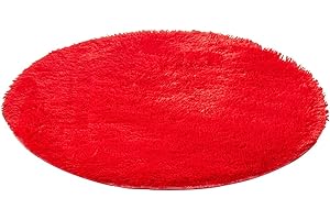 Kekon Ultra Soft Indoor Modern Round Area Rugs Fluffy Non-Slip Floor Carpets Silky Mat for Living Room Bedroom Kids and Baby Room Nursery and Pet, 2.6ft, Red