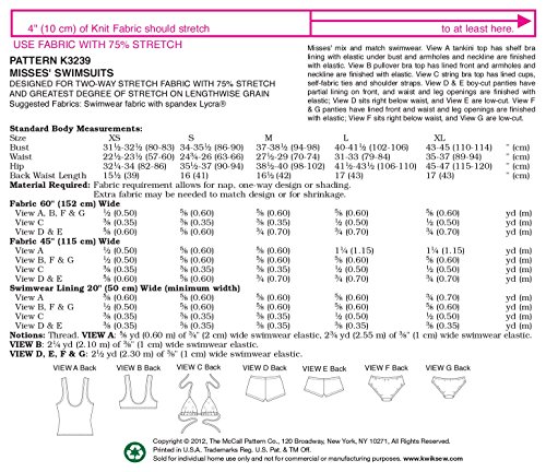 1 K3239+Swimsuits+Sewing+Pattern+XS+S+M+L+XL